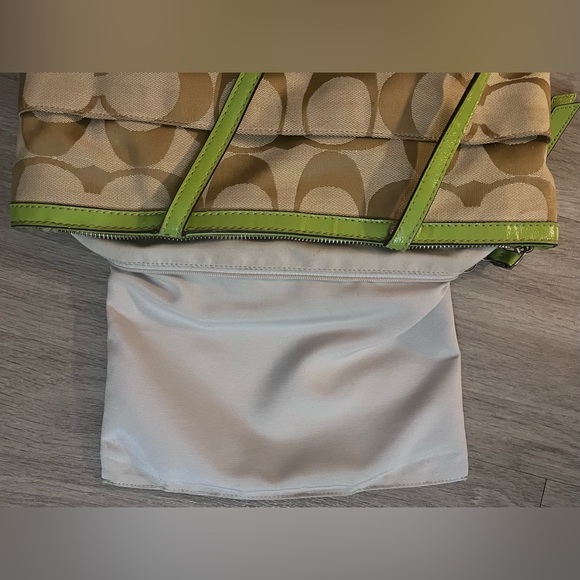 Coach Signature Khaki Lime Stripe Tote Bag - Picture 3 of 16